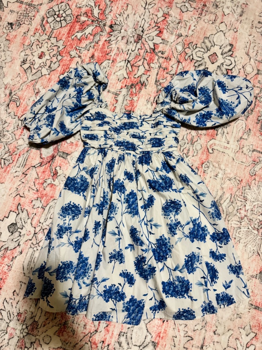 Abercrombie & Fitch White Dress with Blue Floral Print and Puff Sleeves